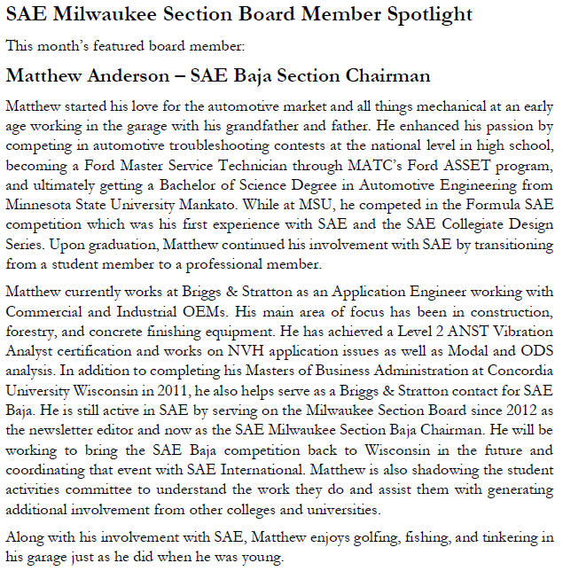 SAE Milwaukee Board Member Spotlight – Matthew Anderson