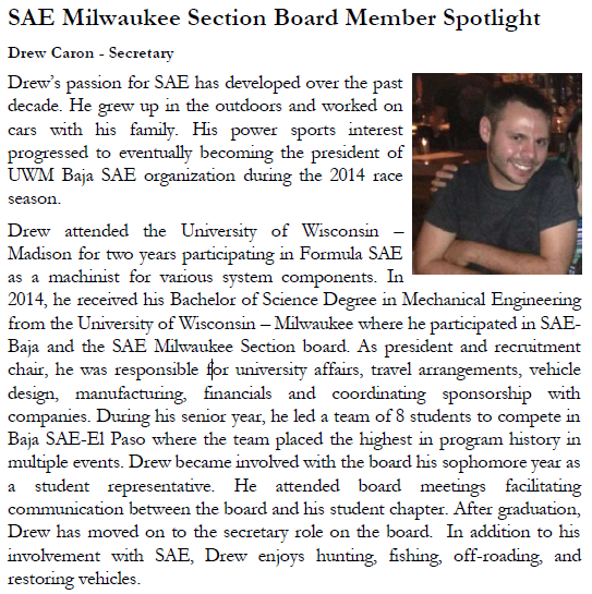 SAE Milwaukee Board Member Spotlight – Drew Caron