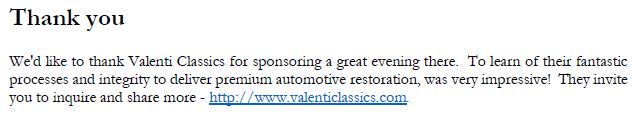 Thank-You to Valenti Classics